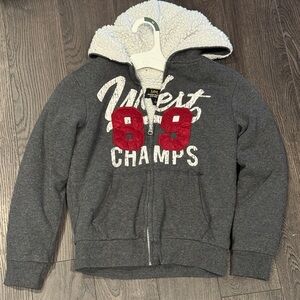 Kids 5-7 Lee Gray and Red Hoodie with Varsity Style